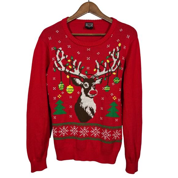 Well Worn Holiday Sweater Rudolph Christmas Red Crewneck Lightweight - L - Picture 1 of 5